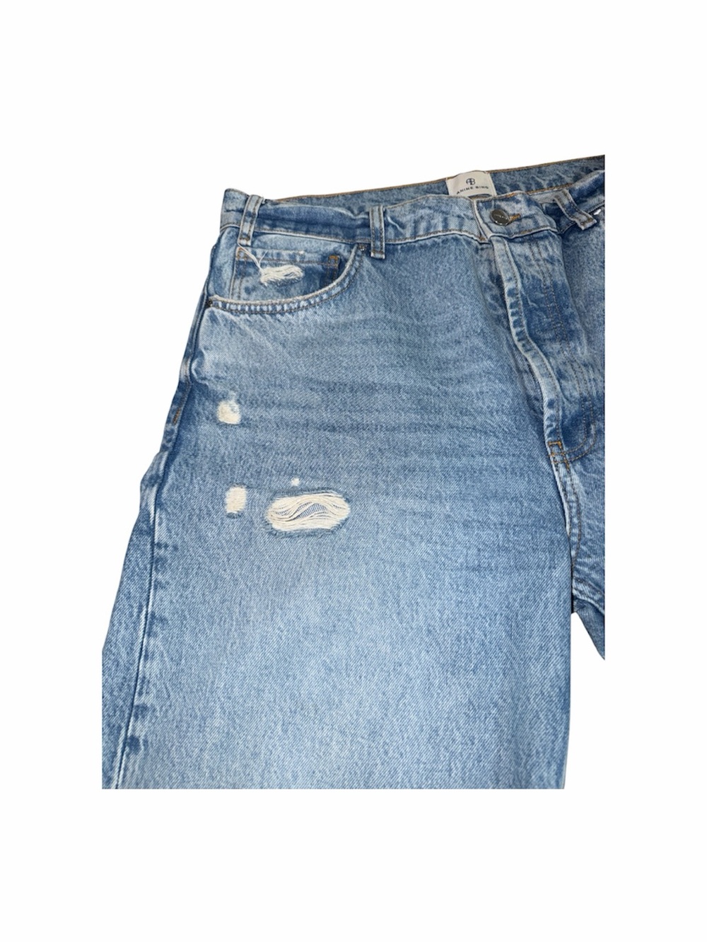 Anine Bing Size 32 Gavin Jean Wide Leg Raw Hem Distressed Light Wash Cuffed Crop - Picture 7 of 11